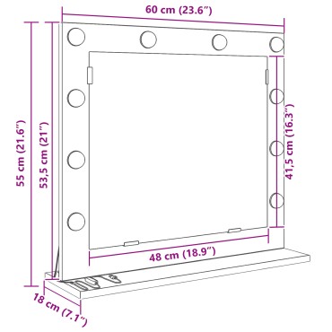vidaXL Καθρέφτης Vanity με LED Φώτα Μαύρο Δρύς 60x55x18 εκ.