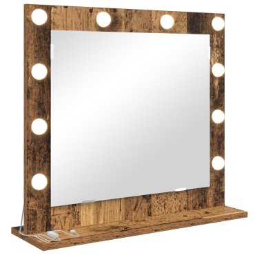 vidaXL Καθρέφτης Vanity με LED Φώτα από Παλιό Ξύλο 60x55x18 εκ