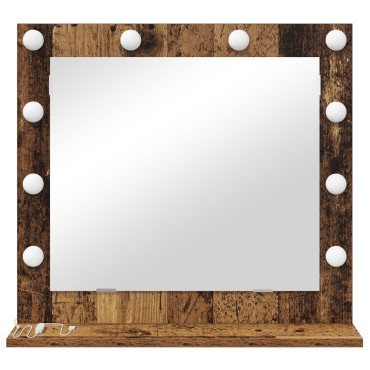 vidaXL Καθρέφτης Vanity με LED Φώτα από Παλιό Ξύλο 60x55x18 εκ