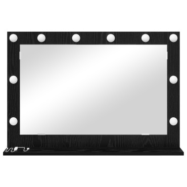 vidaXL Καθρέφτης Μακιγιάζ με LED Φώτα Μαύρη Δρυς 80x55x18 εκ