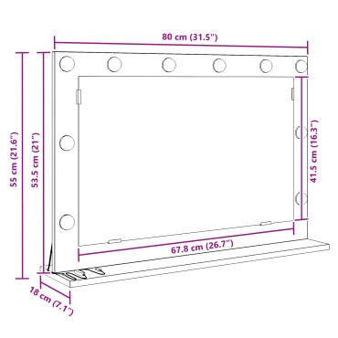 vidaXL Καθρέφτης Μακιγιάζ με LED Φώτα Μαύρη Δρυς 80x55x18 εκ