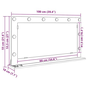 vidaXL Καθρέφτης τουαλέτας Γκρίζο Σονομα 100 x 55 x 18 εκ. Ορθογώνιος