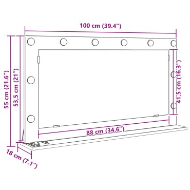 vidaXL Καθρέφτης τουαλέτας Γκρίζο Σονομα 100 x 55 x 18 εκ. Ορθογώνιος