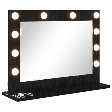 vidaXL Καθρέφτης Vanity με Φώτα LED Μαύρη Δρυς 60x45x18 εκ.