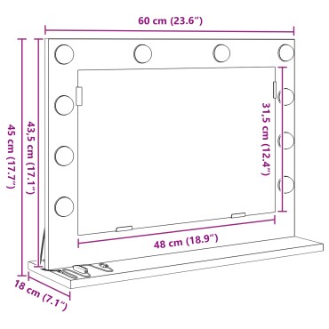 vidaXL καθρέφτης vanity Παλιό ξύλο Ξύλο 60 x 45 x 18 εκ. Καθρέφτης