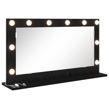 vidaXL Καθρέφτης Vanity με LED Φώτα Μαύρο Δρυς 80x45x18 εκ.