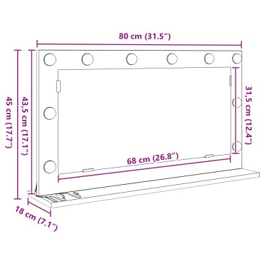 vidaXL Καθρέφτης Vanity με LED Φώτα Μαύρο Δρυς 80x45x18 εκ.