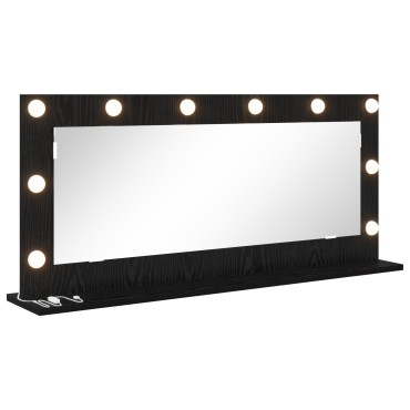 vidaXL καθρέφτης μακιγιάζ με φώτα LED Μαύρη Δρυς 100x45x18 εκ