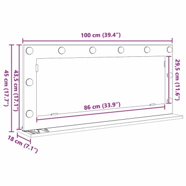 vidaXL Καθρέφτης τουαλέτας Σκυρόδεμα Γκρι 100 x 45 x 18 εκ. Ορθογώνιος