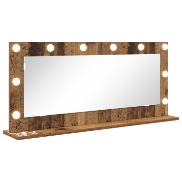vidaXL Καθρέφτης Vanity με LED Φώτα Παλιό Ξύλο 100x45x18 εκ.