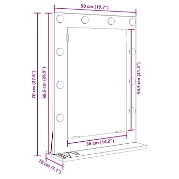 vidaXL Καθρέφτης τουαλέτας Σκυρόδεμα Γκρι 70 x 50 x 18 εκ. Ορθογώνιος