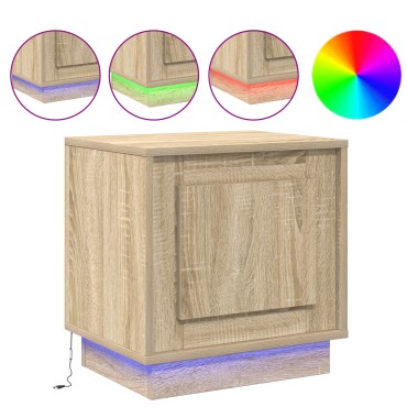 vidaXL κομοδίνο με LED φώτα Σονομα Οξιά 44x34,5x45cm 1 τεμ.