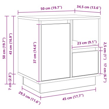 vidaXL Κομοδίνα με LED 2 τεμ. Σομόνα Δρυ 50x34.5x50cm