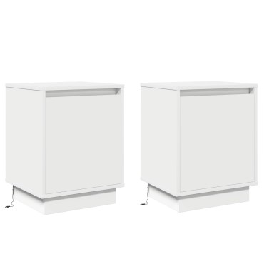 vidaXL Κομοδίνα με LED Φώτα 2 τεμ. Λευκό 39x34,5x50cm