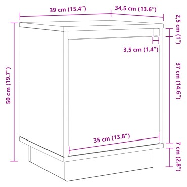vidaXL κομοδίνο με LED φώτα καπνιστής δρυς 39x34,5x50 εκ 1 τεμ.