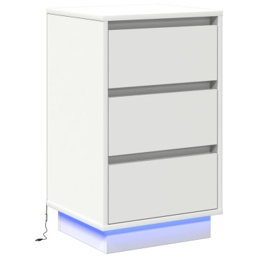 vidaXL κομοδίνο  με LED Λευκό 39x34.5x65cm Επεξεργασμένο Ξύλο 1 τεμ.
