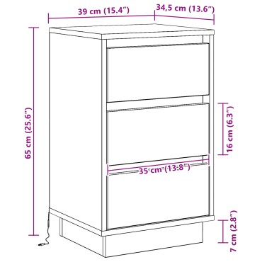 vidaXL κομοδίνο με LED Λευκό 39x34.5x65cm Επεξεργασμένο Ξύλο 1 τεμ.