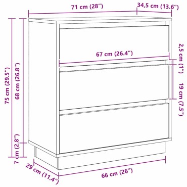 vidaXL Κομοδίνο Λευκό 71x34,5x75cm Επεξεργασμένο ξύλο 1 τεμ.