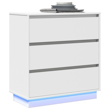 Κομοδίνο vidaXL με LED Λευκό 71x34,5x75cm Επεξεργασμένο ξύλο 1 τεμ.
