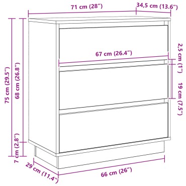 Κομοδίνο vidaXL με LED Λευκό 71x34,5x75cm Επεξεργασμένο ξύλο 1 τεμ.
