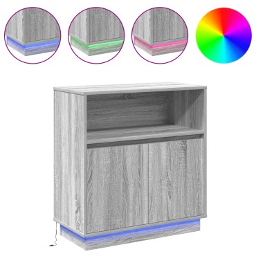 vidaXL Μπουφές με LED Γκρι Σονομά 71x34,5x75cm Επεξεργασμένο ξύλο 1 τεμ.
