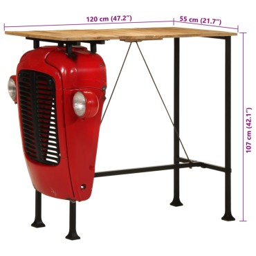 vidaXL Τραπέζι Μπαρ Τρακτέρ Κόκκινο/Καφέ 55x120x107cm Μασίφ Μάνγκο 1 τεμ.
