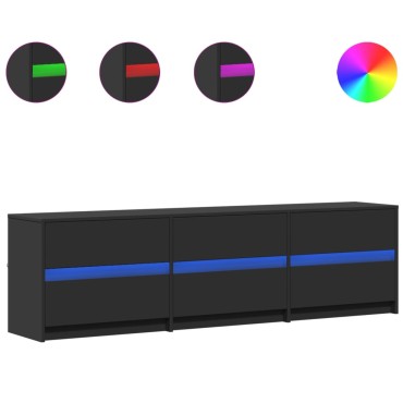 vidaXL Έπιπλο Τηλεόρασης με LED Μαύρο 180x34x50cm από Επεξ. Ξύλο