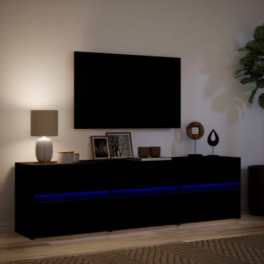 vidaXL Έπιπλο Τηλεόρασης με LED Μαύρο 180x34x50cm από Επεξ. Ξύλο