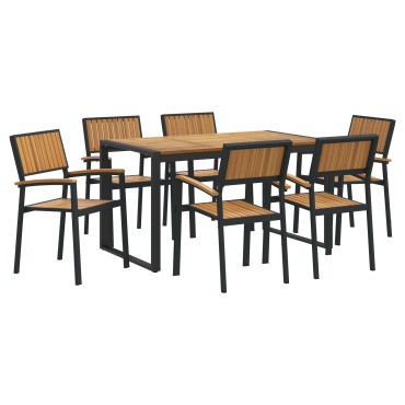 vidaXL Σετ Φαγητού 7 Τεμαχίων Solid Wood Acacia και Μετάλλου