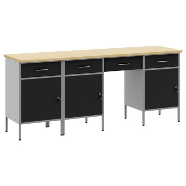 Set εργασίας 4 τεμαχίων vidaXL με cabinet και τραπέζι Μαύρο Επεξεργασμένο ξύλο και Χάλυβα