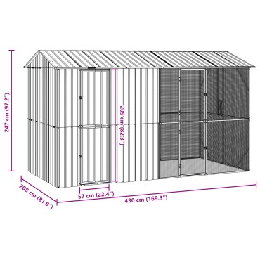 vidaXL Κλουβί Πουλιών με Προέκταση Ανθρακί 210x442x247 εκ. Χάλυβας