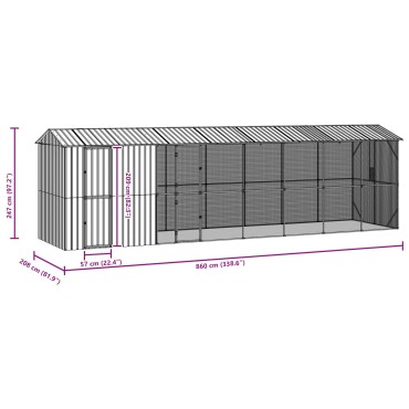 vidaXL Κλουβί Πουλιών Ανθρακί 860 x 208 x 247 εκ Επικαλυμμένος Χάλυβας