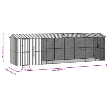 vidaXL Κλουβί πουλιών με πρόσθετο Ανθρακί 210x838x247 εκ Χάλυβας
