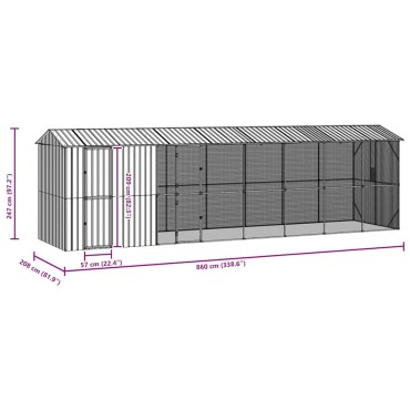 vidaXL Κλουβί Πουλιών Ανθρακί 860 x 208 x 247 εκ Επικαλυμμένος Χάλυβας