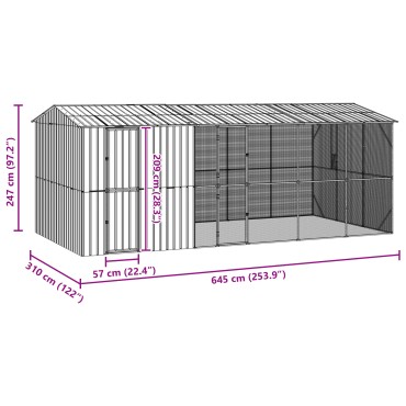 VidaXL Κλουβί Πουλιών με Προέκταση Ανθρακί 310x640x247 εκ Χάλυβας