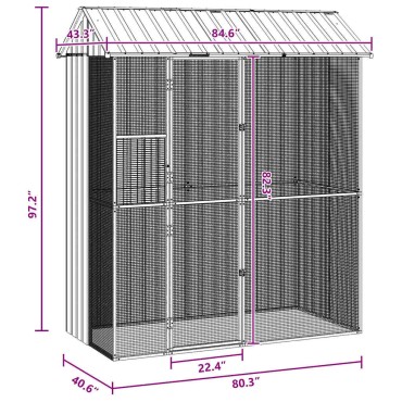 vidaXL Κλουβί Πουλιών Γκρι 215 x 110 x 247 εκ. Επικαλυμμένος Χάλυβας