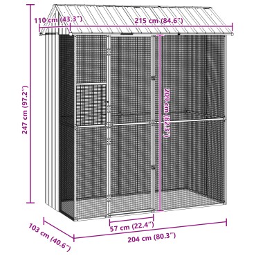 vidaXL Κλουβί πουλιών Γκρι 215x110x247 εκ Χάλυβας
