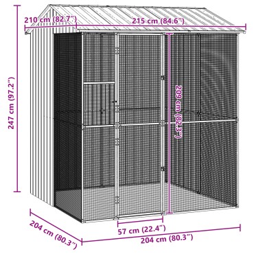 vidaXL Κλουβί Πουλιών Ανθρακί 215x210x247 εκ Χάλυβας