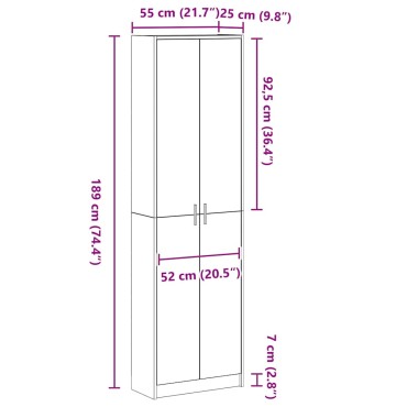 vidaXL Ντουλάπι Σκυρόδεμα Γκρι 55x25x189cm Επεξεργασμένο ξύλο