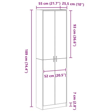 vidaXL Ντουλάπι Σκυρόδεμα Γκρι 55x25x189cm Επεξεργασμένο ξύλο