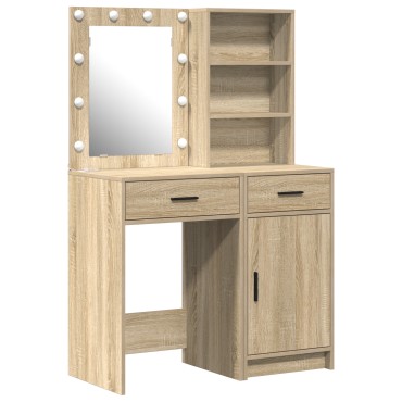 Σετ Α dressing table 2 τεμ. με LED από μη επεξεργασμένο ξύλο Sonoma 50x41x135 cm