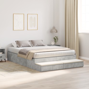 vidaXL Κρεβάτι αποθήκης από σκυρόδεμα Γκρι 135x190 εκ.