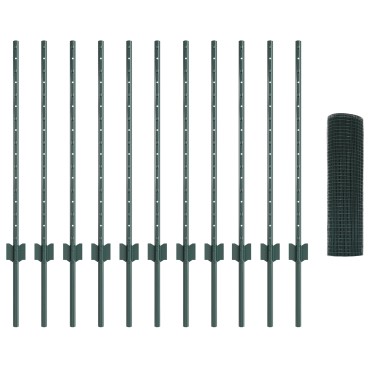 vidaXL Φράκτης Welded Wire με 11 U Posts Πράσινος 0.8x25 μ. Χάλυβας