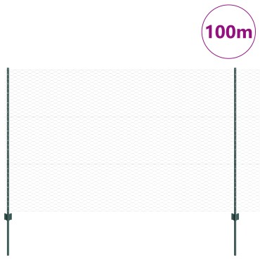 Φράκτες vidaXL 11 τμχ U-Channel Πράσινος 150cm Μέταλλο, Εξαγώνιος Φράκτης vidaXL Πράσινος 1.5x100 μ Μέταλλο
