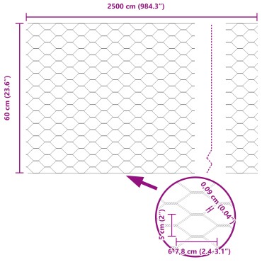 vidaXL Περίφραξη Εξαγωνική Πράσινη 0.6x25 m Χάλυβας