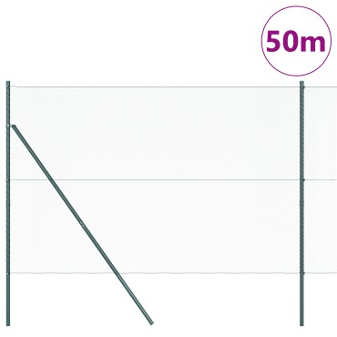 Φράκτης Hexagon vidaXL Πράσινος 1.6x50 μ Ατσάλι, Στηλοβάτες vidaXL 13 τμχ Πράσινοι 32 χιλ. 210cm Γαλβανισμένο Ατσάλι