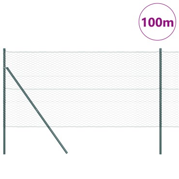 Φράχτης Hexagon vidaXL Πράσινος 1x100 μ Ατσάλι, Στήλες Φράχτη vidaXL 13 τεμ Πράσινο 32 μ 150cm Γαλβανισμένο Ατσάλι