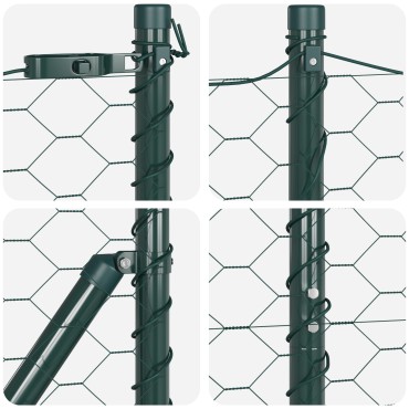 Φράχτης Hexagon vidaXL Πράσινος 1x100 μ Ατσάλι, Σημεία Φράχτη vidaXL 13 τεμ Πράσινο 32 χιλ 150cm Γαλβανισμένο Ατσάλι