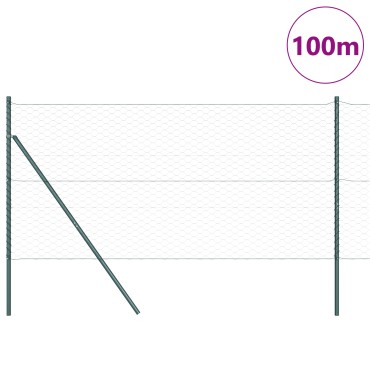 Εξαγωνικός Φράχτης vidaXL Πράσινος 1.2x100 m Χάλυβας, Στυλοί Φράχτη vidaXL 13 τεμάχια Πράσινοι 32 mm 170cm Γαλβανισμένος Χάλυβας