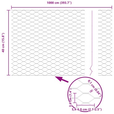 vidaXL Περίφραξη Εξαγώνου Γκρι 0.4x10 μ Ατσαλί